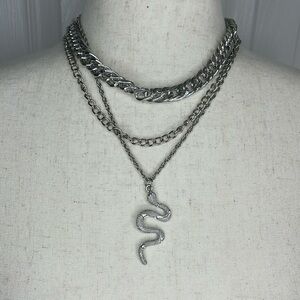 🐍 THREE STRANDED NECKLACE WITH SNAKE PENDANT 🐍